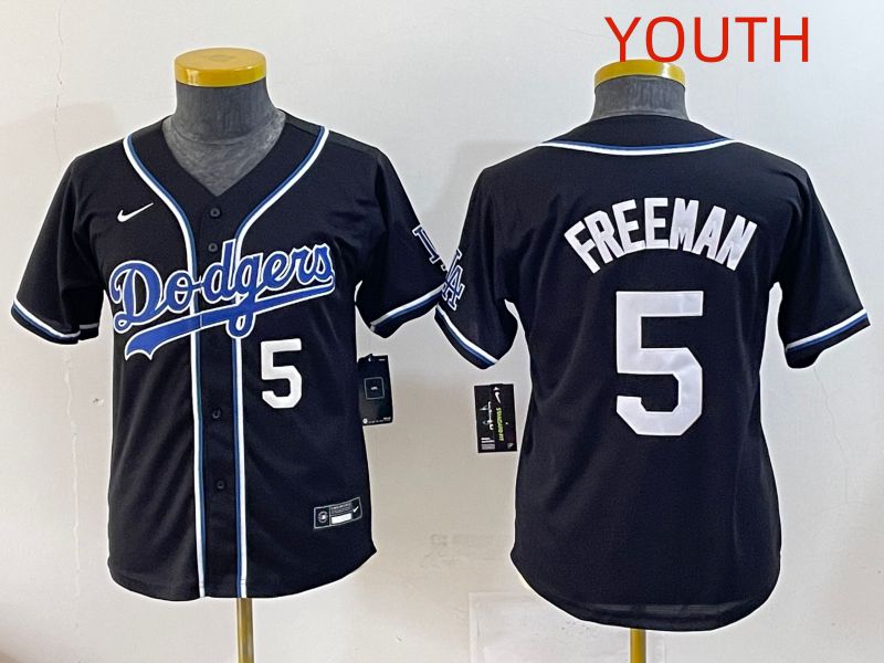 Youth 2025 Los Angeles Dodgers 5 Freeman Black Three generations Fashion Nike MLB Jersey style 3